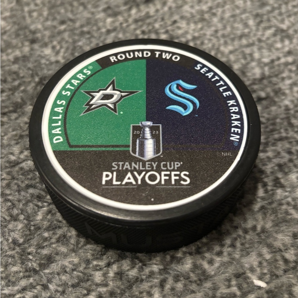 Dallas Stars vs Seattle Kraken 2023 NHL Playoffs Official Match Up Hockey Puck